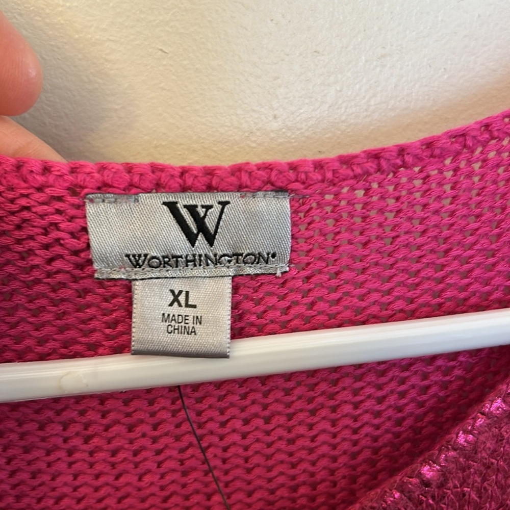 NWT Worthington Size XL Women’s Pink Metallic Short Sleeve Sweater - Picture 4 of 6